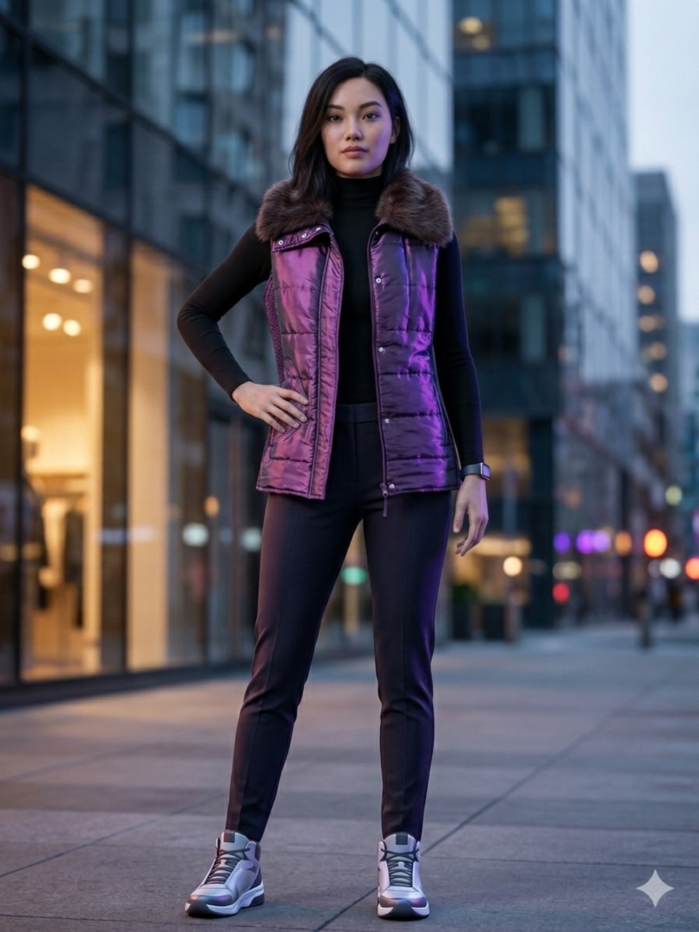 Tyler böe quilted puffer vest with a removable genuine rabbit fur collar M